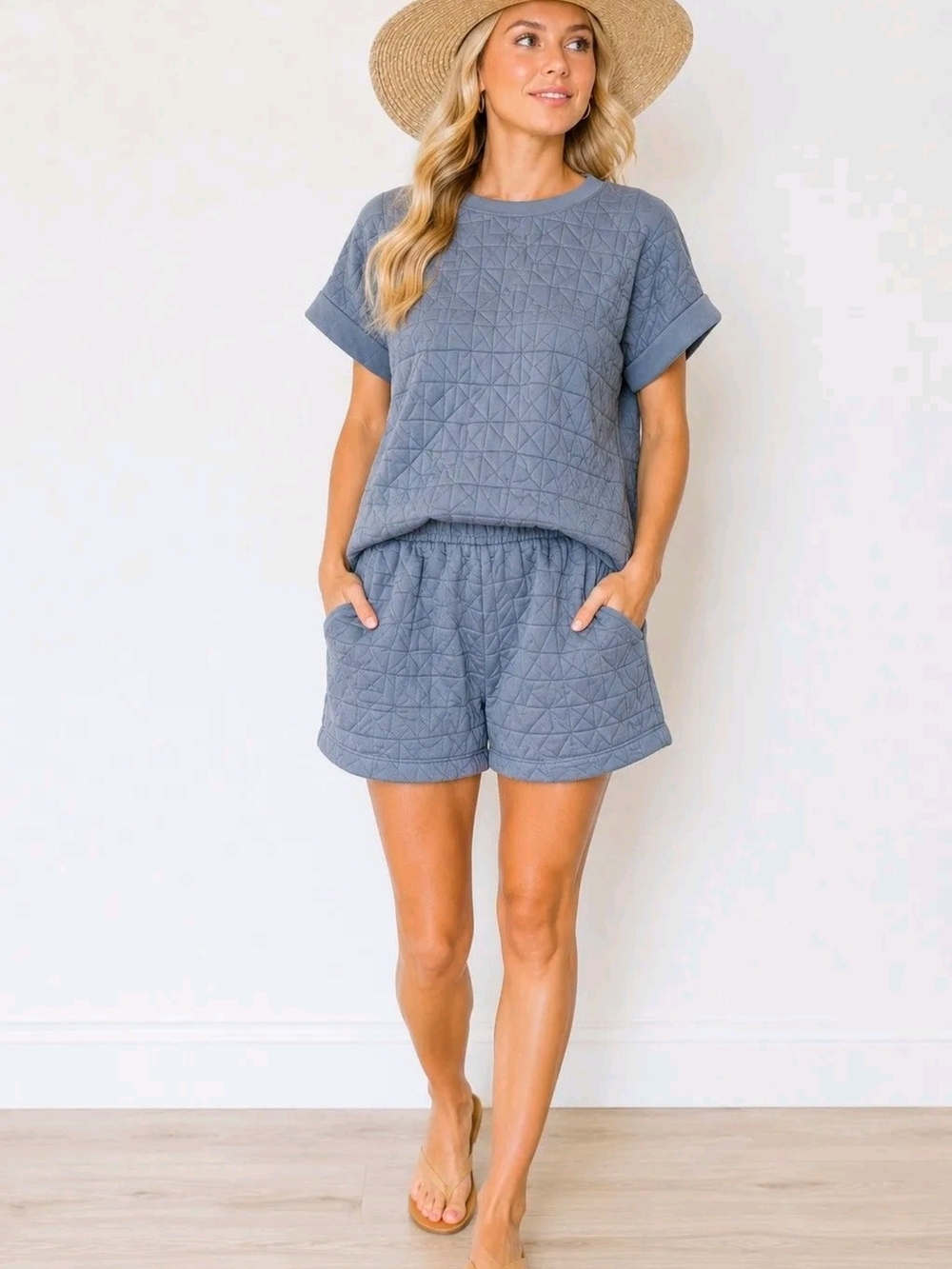 See and Be Seen Blue Quilted 2 Piece Lounge Set Top & Shorts